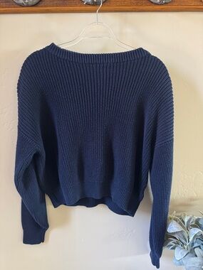 Brandy Melville Navy Ribbed Scoopneck Sweater